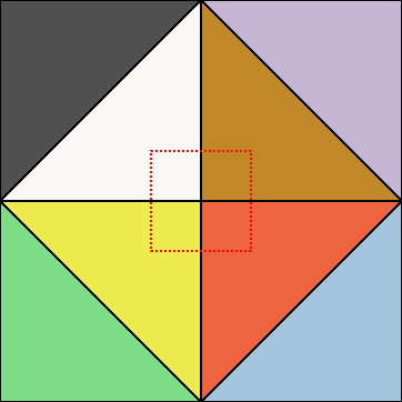 An overlay of a small 2D AABB on an octahedral diagram that only takes a small portion of the diagram, showing opportunities to save memory.